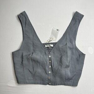 MADEWELL NWT! Gray Softdrape Gwen Crop Smocked Linen Vest Top Sz 2 Peasant‎ Boho